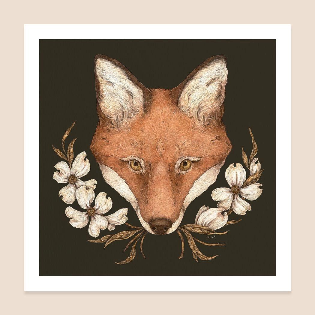 Fox and Dogwoods Print
