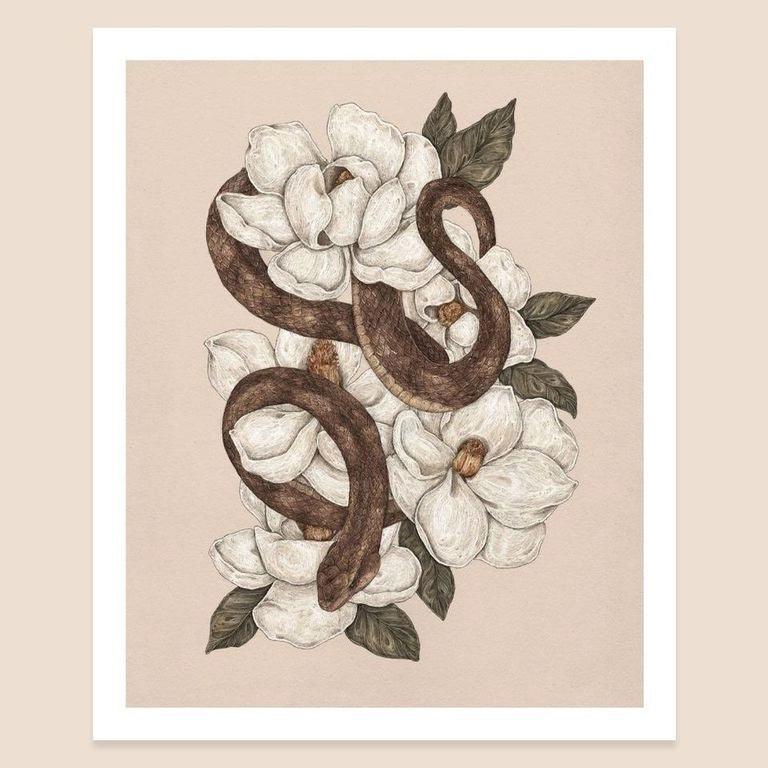 Snake and Magnolias Print