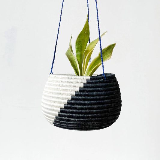 Hanging Woven Planter - Black/White