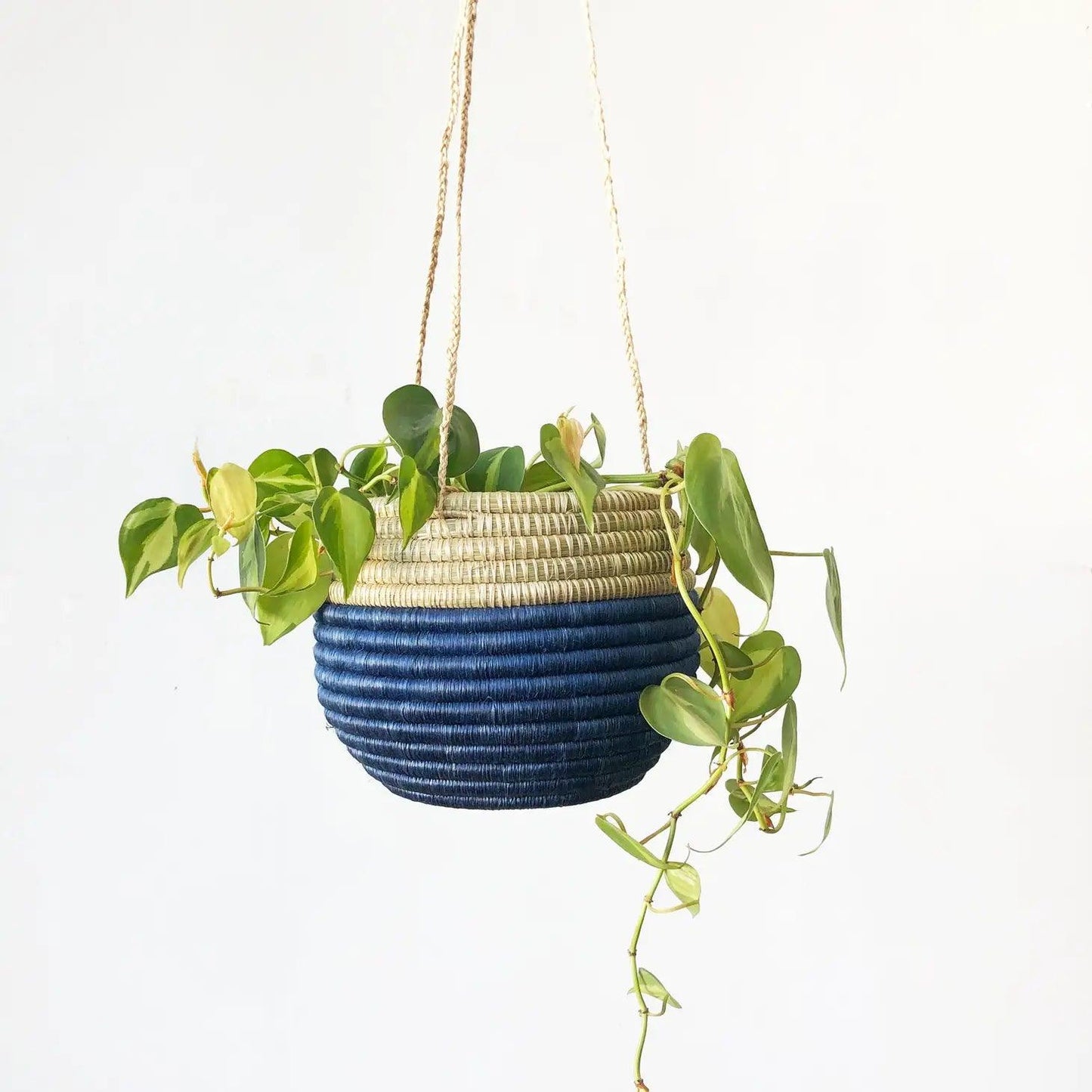 Hanging Woven Planter - Blue/Sweetgrass